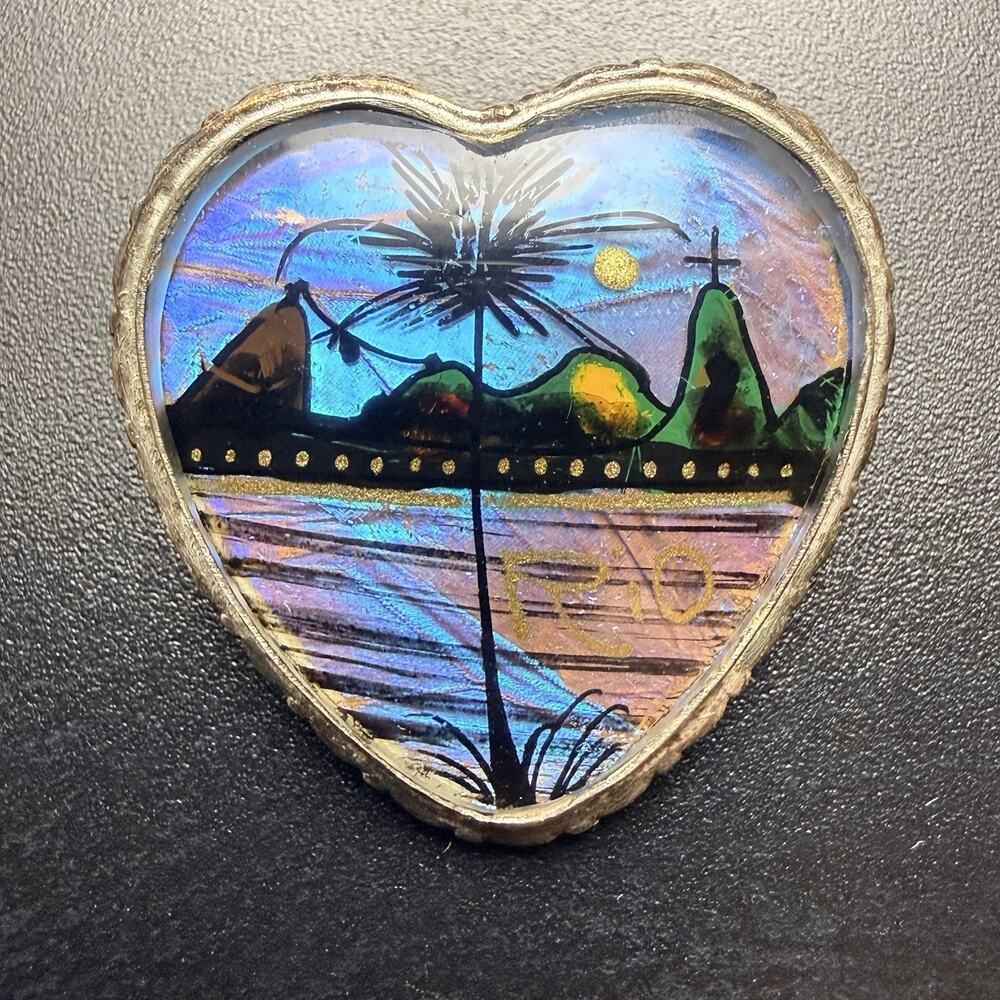 Alfano Sterling Monarch RIO Butterfly Wing Heart Pin Brooch Vintage Souvenir